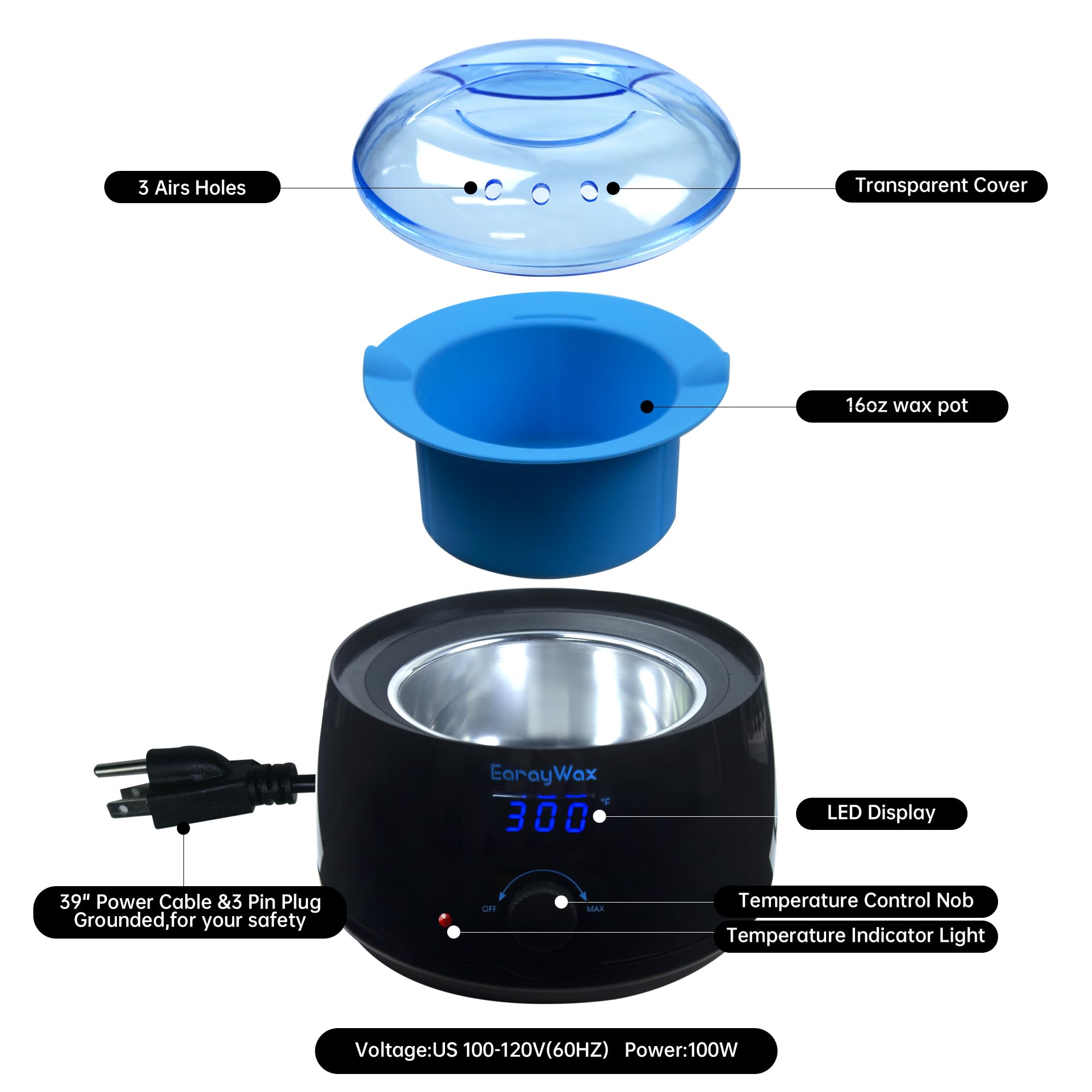 EarayWax Waxing Kit for Women Men, Wax Warmer Hair Removal at Home with Hard Wax Beads & Silicone Pot, Suitable for Sensitive Skin Brazilian Bikini, Facial, Underarms, Legs, Full body