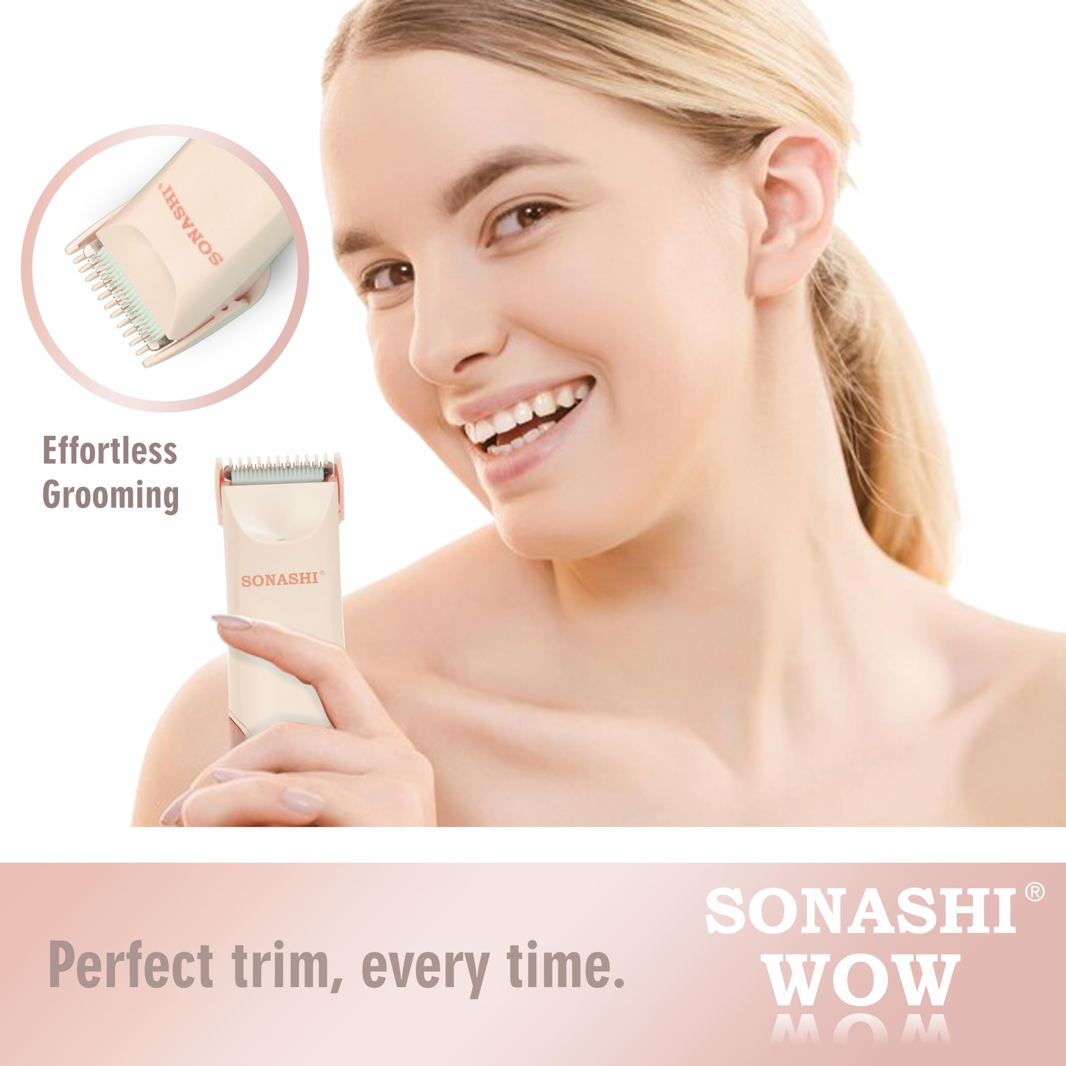 SONASHI WOW Electric Body Hair Trimmer - Groin Trimmer for Men - Bikini Trimmer Women - Wet/Dry Shaver Groomer, Rechargeable, Waterproof, Painless Hair Removal (Pink)