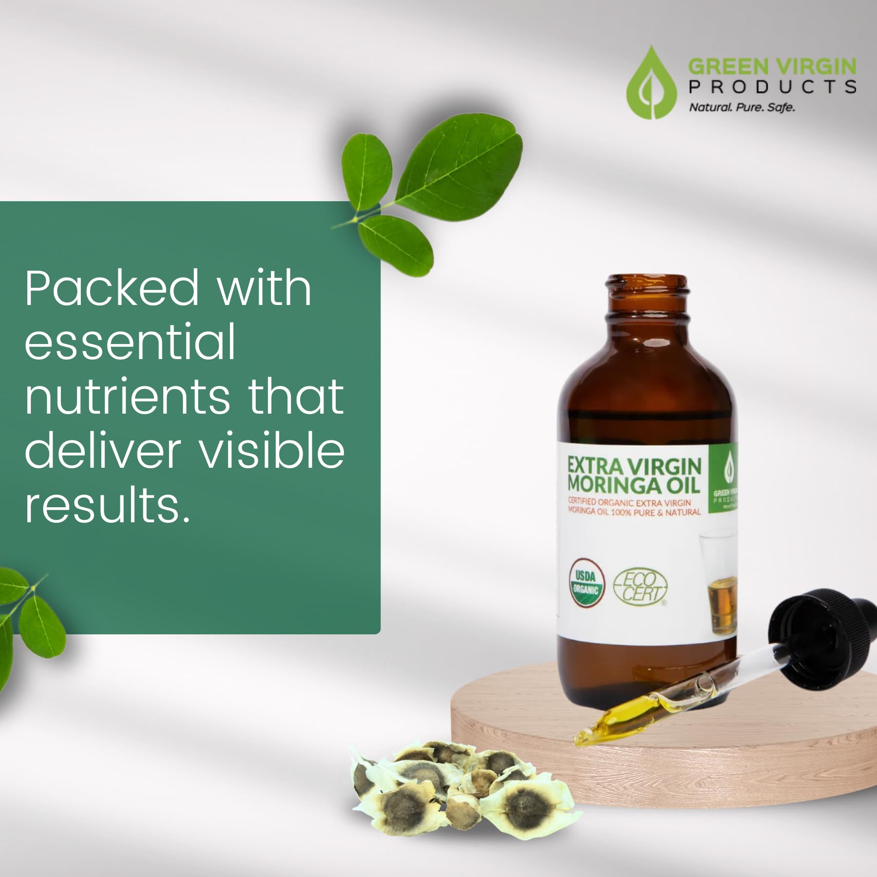 Organic Moringa Oil, Cold Pressed, Extra Virgin, 100% Pure, Food Grade