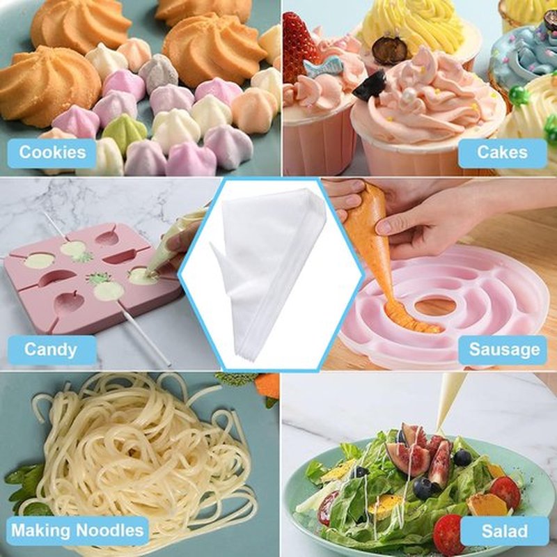 Skiennix Piping Bags Set - 100 Disposable 12-Inch Pastry Bags with 7 Frosting Tips & Accessories for Cake Decorating