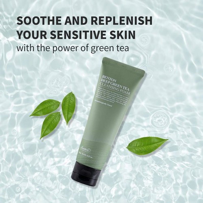BENTON Deep Green Tea Natural Face Wash (4.23 oz.) - Hydrating and Gentle Facial Cleanser for Various Skin types, Korean Foaming Facial Cleanser