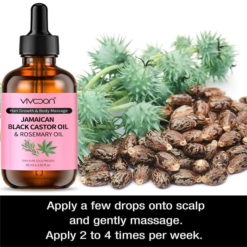 Vivccon Jamaican Organic Black Castor Oil with Rosemary, Cold Pressed,for Hair , Eyelashes and Eyebrows Growth,100% Natural & Pure