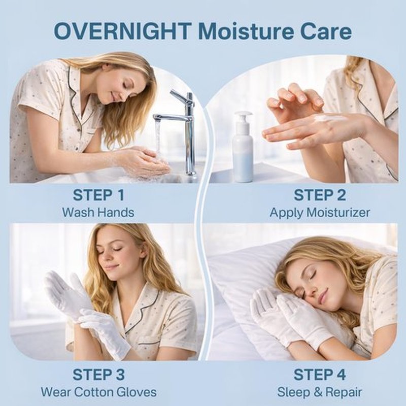 8Pairs (16Pcs) White Cotton Moisturizing Gloves for Dry Hands, Reusable Overnight Sleeping Hand Mask, Soft Breathable Gloves for Women and Men