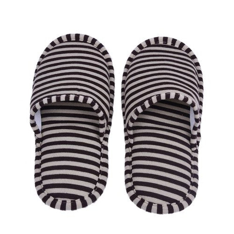 Travel Slippers Portable, Foldable Reusable Hotel House Indoor Soft Cotton Anti Slip Slippers for Women Men Home Hotel (Woman Coffee stripes)