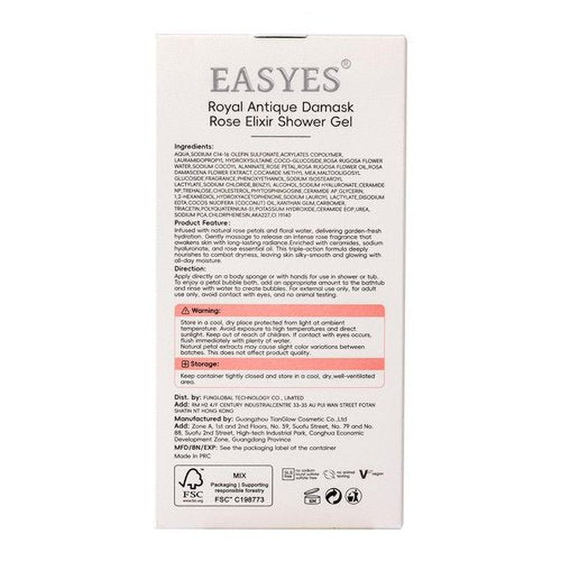 Easyes Rose Elixir Body Wash for Women, Moisturizing Essence Shower Gel with Triple Rose Formula, Hydrating Natural Cleanser, Gentle Foaming & Multi-Oil Nourishment, 7 oz