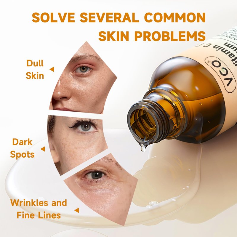 VGO Vitamin C Serum for Face, Vit C Anti Aging Serum with Hyaluronic Acid & Vitamina E, Deep Hydration Facial Care for All Skin Types, 1.01oz / 30ml