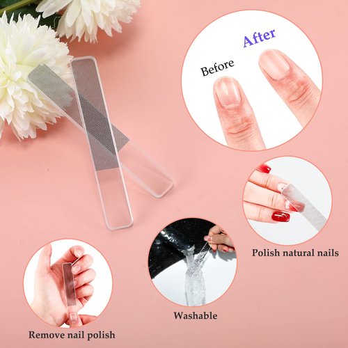 Lanties 5 Pcs Glass Nail File Set Callus Remover Foot Rasp Manicure Tool Include 2 Crystal Glass Nail and 1 Foot File 1 Cuticle Pusher One Nano Shiner Buffer Polisher for Beauty