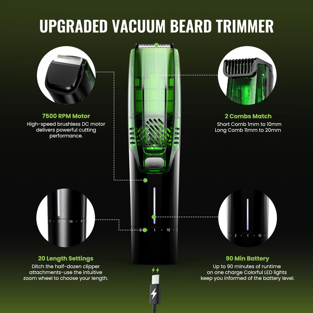 TXXTOL Beard Trimmer for Men, Premium Men's Vacuum Electric Trimmer Kit, 20 Levels Adjustable, Wet/Dry Use, Upgraded Stainless Steel Ceramic Blades, Perfect Christmas Gifts for Husband or Boyfriend