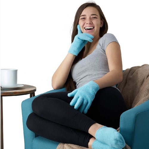 NatraCure Moisturizing Gel Booties and Gloves Set - (for Dry Skin, Dry Hands, feet, Cracked Heels, cuticles, Rough Skin, Dead Skin, use with Your Favorite lotions) - 155/175-AQ/RET - Color: Aqua