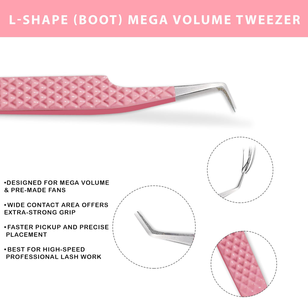 Zahwaj Fiber Tip Lash Tweezers for Eyelash Extensions with Diamond Grip, Set of 4 Precise Tips Japanese Steel for Classic, Volume & Mega Volume Lashes, Ideal for Lash Artists