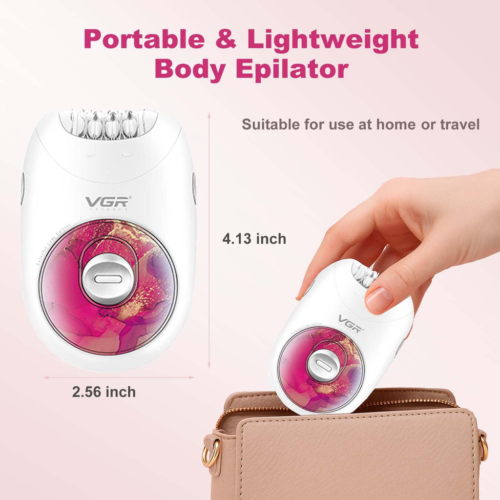 VGR706 Professional Epilator for Women, Portable Cordless Enhanced Hair Removal Device, Gentle Operation Silent Design, 18 Tweezer System, Rechargeable Full-Body Epilator for Legs/Underarm/Back(Red)