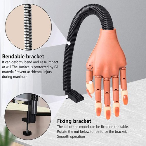 Nail Training Hands for Acrylic Nails, Flexible Nail Practice Hand Training Kits, Fake Manican Hands for Nails Practice with 300 PCS Nail Tips, Nail Files and Clipper for Nail Technician and Beginner