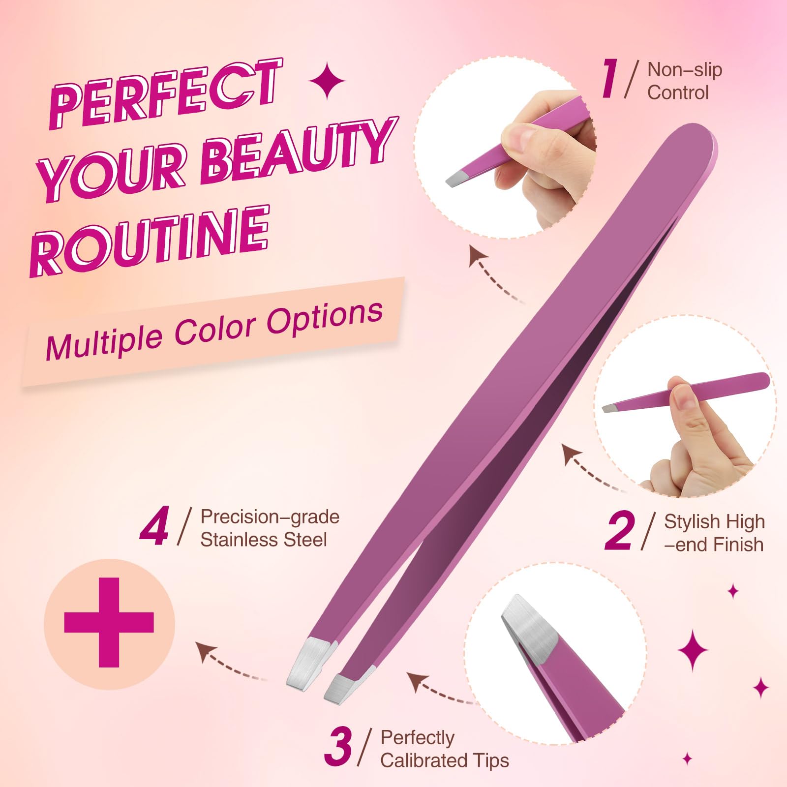 Mudder 12 Pcs Eyebrow Tweezers Set for Facial Hair Stainless Steel Slanted Tip Tweezers in Bulk for Men and Women(Purple)