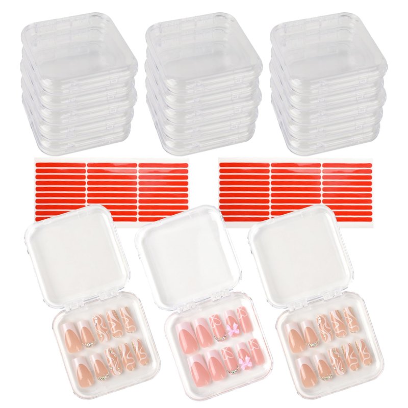 VYNYJOAN 15PCS Press On Nail Storage Box Fake Nail Container Packing Box With Adhesive Double Sided Tape for Nail Art Storage (Not Include Press On Nail)