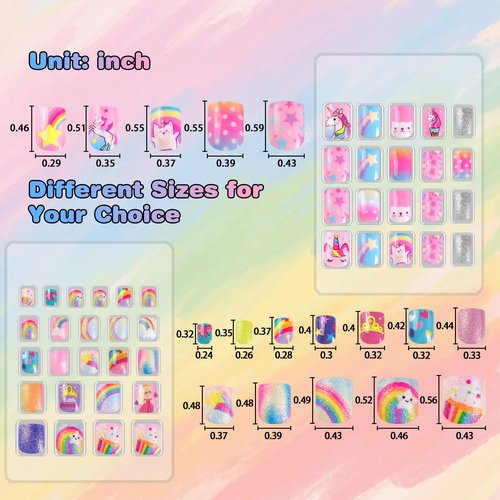 SIUSIO 6 Pack Press on Nails kids Children Acrylic Fake Nails Cute Pre-glue Full Cover Gradient Color Rainbow Short Stick On False Nail Art Kits Set for Kids Little Girls - Rainbow Dream