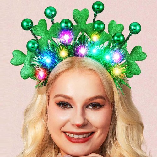 GORTIN Light up St Patrick's Day Headband LED Shamrock Hair Band Green Irish Headband Rave Party Costume Headwear Hair Accessories for Women
