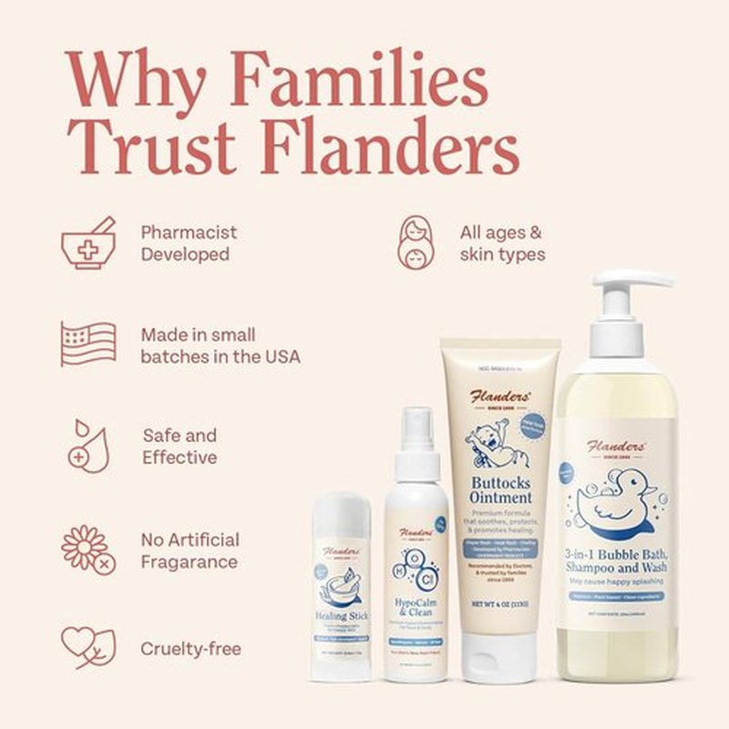 Flanders Buttocks Ointment - Zinc Oxide Diaper Rash Cream | 4oz Tube for Baby & Adult Skin Relief
