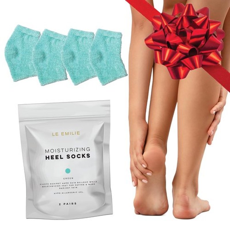 LE EMILIE 5 Toe Moisturizing Gel Socks | Perfect for Healing Dry Cracked Heels and Feet | Infused with Aromatherapy Blend of Lavender and Jojoba Oil | 1 Pair (Green Heel)