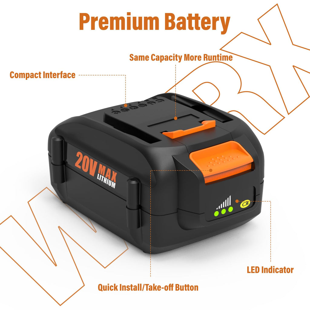 Bakipante 2-Pack 6.5Ah Battery Replacement for Worx 20V Battery Power ShareWA3575 WA3525 WA3578 WA3520 WA3742 WA3669 WG155s WG251s WG890 WG890 WG891 Compatible with Worx 20 Volt Max Cordless Tools