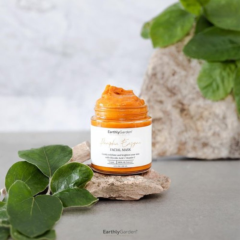 EarthlyGarden Pumpkin Enzyme Exfoliating Face Mask – Natural AHA Facial Treatment with Vitamin C & E – Brightens Dull Skin, Fades Dark Spots & Hydrates – Vegan Skincare for All Skin Types – 4 oz