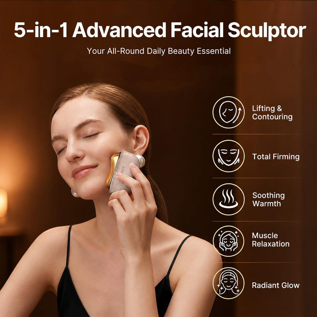 ZDEER GS5 Electric Heated Gua Sha Facial Sculpting Tool with Vibration, LED Red Light Therapy Face & Neck Massager, Skin Firming Device, Premium Gift for Women Mom, Includes 2 10ml Massage Oil, Pink
