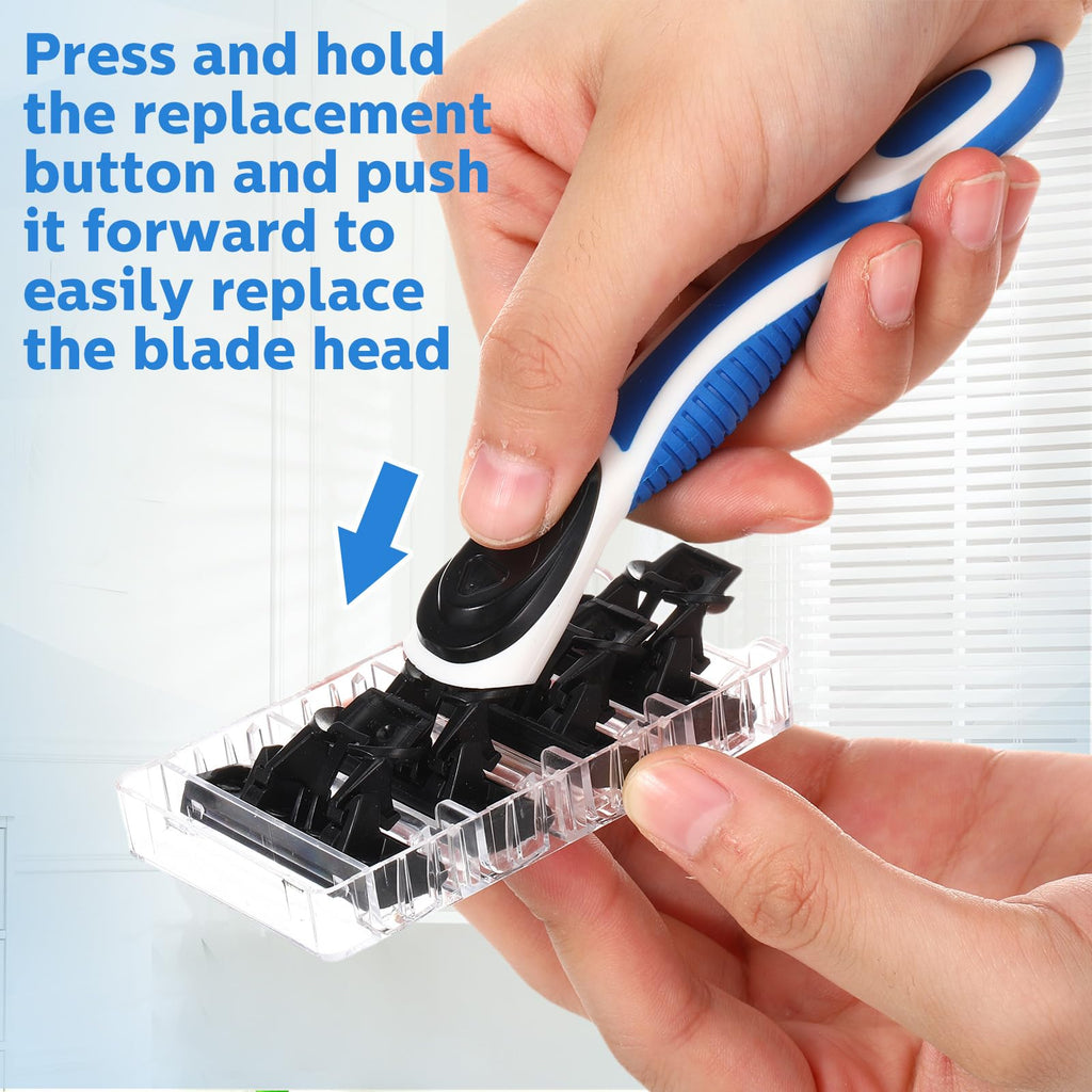 Lanties 50 Pcs Refillable Three Blade Disposable Razors for Men Sensitive Skin Razor Travel Shave Set Shaving Gift Set, 2 Handle & 48 Cartridges