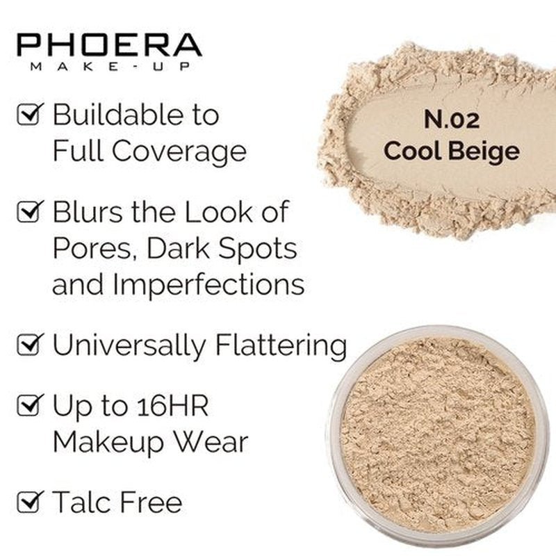 PHOERA Foundation, PHOERA Contour Palette,Shades with Highlighter & Bronzer & Blush,Up to 24 Hour Fresh Wear,PHOERA Concealer Primer Powder (104+105+ #002 Contour/Buff Beige+Sand+#002)