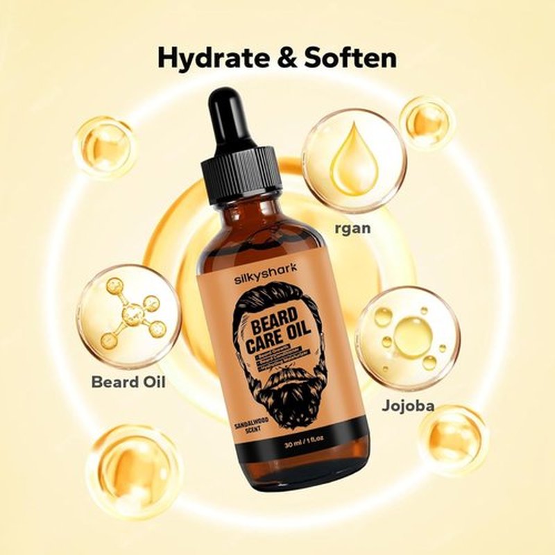SilkyShark Beard Oil - 3 Pack (90ml) | Hydrating Growth & Conditioning Oil for Men - Sandalwood, Cedarwood, Sweet Orange Scents