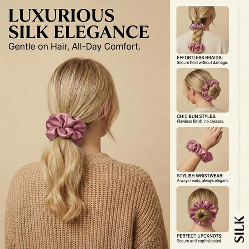 Silmer 22 Momme Silk Pillow Scrunchie Air, Oversized Lightweight Mulberry Silk Hair Tie with High Elasticity, Soft Padded No Crease Ponytail & Sleep Holder (Dusty Rose, 1Pc)