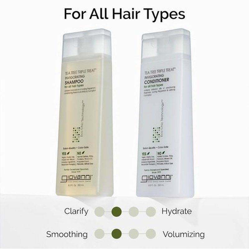 GIOVANNI Tea Tree Triple Treat Shampoo & Conditioner Set - Invigorating Cooling Formula, Vegan, 8.5 oz Each