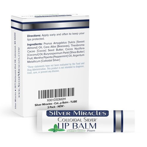 Silver Miracles Colloidal Silver Lip Balm - Nourishing Hydration - 3 Pack TUBE