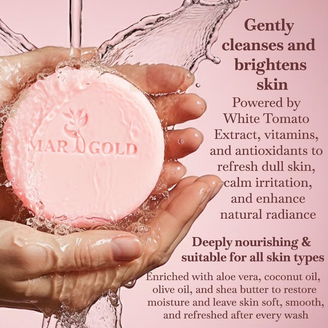 Marigold glow White Tomato Facial Cleansing Bar, hyperpigmentation soap glass skin face wash with Shea Butter Coconut Oil Vitamin E, Brightening Moisturizing Face Care, 3.5 Oz Pack of 2