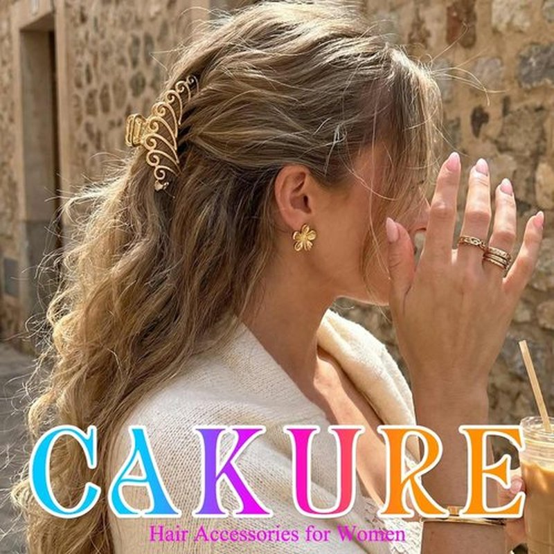 CAKURE Metal Claw Clips Gold Hair Clips Fancy Hair Accessories for Women (Pack of 2)