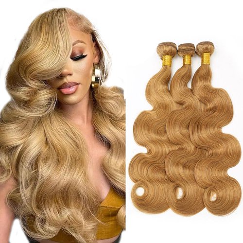 28 30 32 Inch Color 27 Body Wave Bundles Human Hair Honey Blonde Human Hair Bundles Virgin Hair 3 Bundles Blonde Body Wave Bundles Hair Extensions 150g
