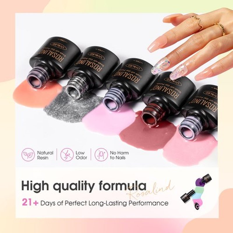 ROSALIND 24pcs Jelly Gel Polish Set, 20 Colors Neutral Pink Nude Sheer White Color Soak Off UV Gel Set with Base Glossy Matte Glitter Top Coat DIY Manicure Gifts