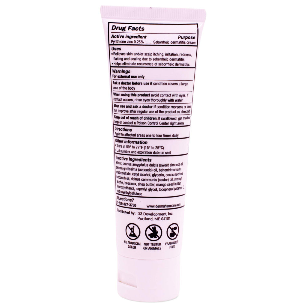 Dermaharmony Seborrheic Dermatitis Cream 3 fl oz (1 Tube) - Relieves Skin and Scalp Itching, Irritation, Redness, Flaking and Scaling - 0.25% Pyrithione Zinc