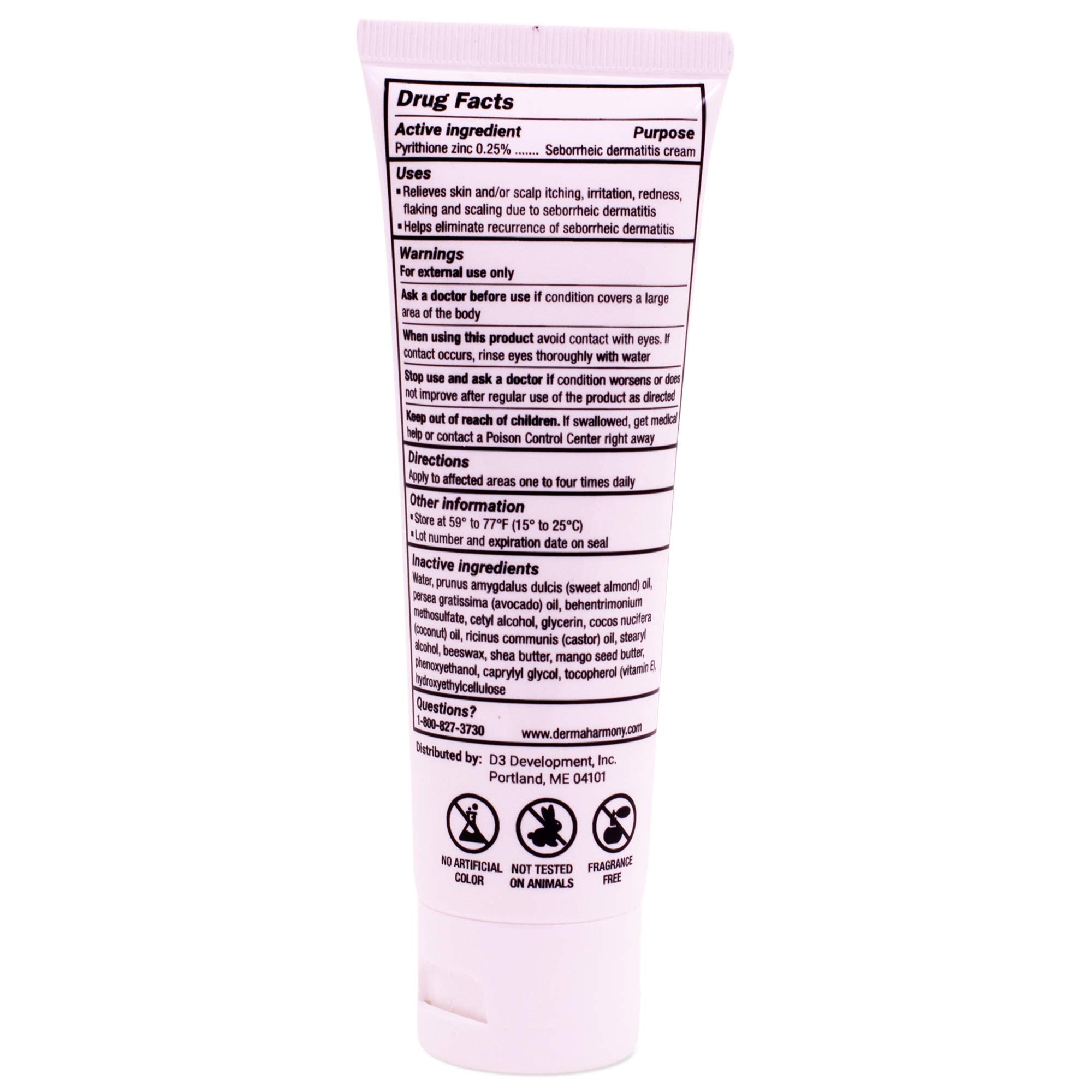 Dermaharmony Seborrheic Dermatitis Cream 3 fl oz (1 Tube) - Relieves Skin and Scalp Itching, Irritation, Redness, Flaking and Scaling - 0.25% Pyrithione Zinc