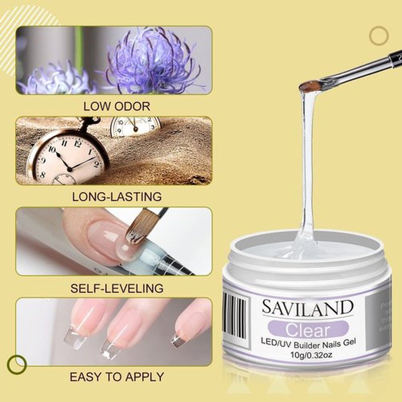 Saviland Builder Nail Gels Kit - 4 Colors Clear Nudes White Pink Hard Gel for Nail Strengthen Nail Extension Gel Kit with 100PCS Nail Forms and Acrylic Nail Brush for Beginners DIY at Home