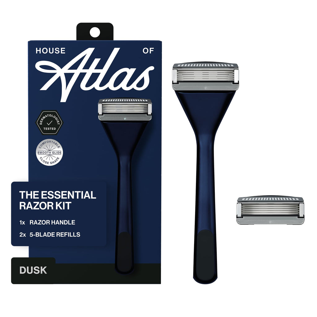 House of Atlas, Razors for Men - Mens Razors for Shaving with Handle & 2 Razor Blade Refills, 5-blade Precision Trim Edge, Smooth Close Shave, Reusable Razor for Men (Dusk)