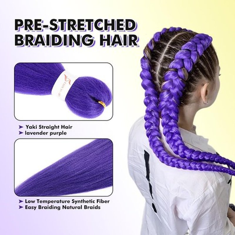 24inch Long Purple Braiding Hair Pre Stretched Synthetic Braiding hair Extensions for Braids, Purple Hair Extensions for Stage Party Halloween Costume Cosplay