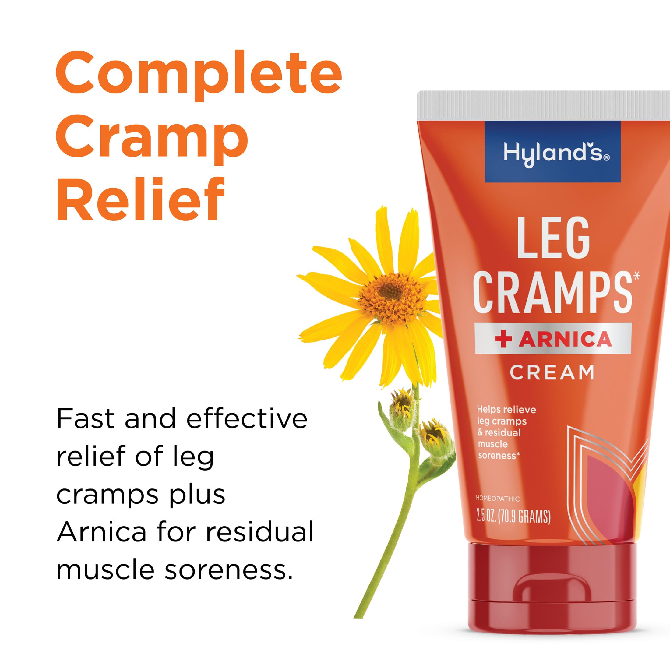 Hyland's Leg Cramps + Arnica Cream Pain Relief Ointment, Natural Relief of Calf, Leg and Foot Cramp, 2.5 oz