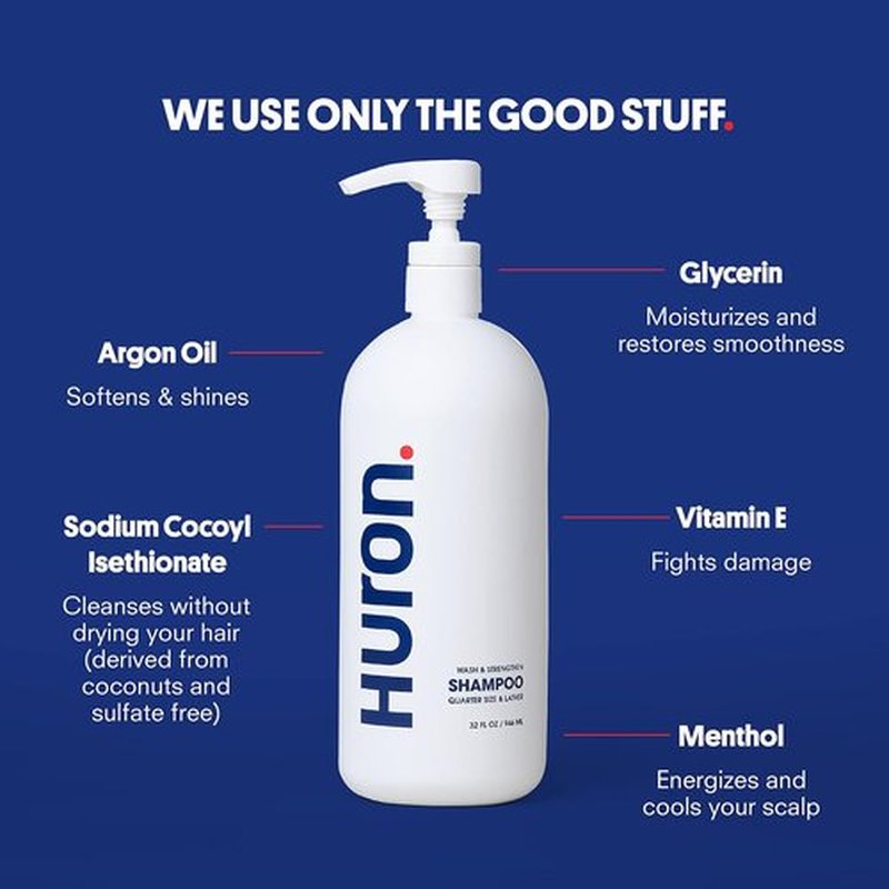 Huron Men's Fresh Scent Daily Shampoo - Nourishing Argan Oil Formula for Strong Hair - 32oz