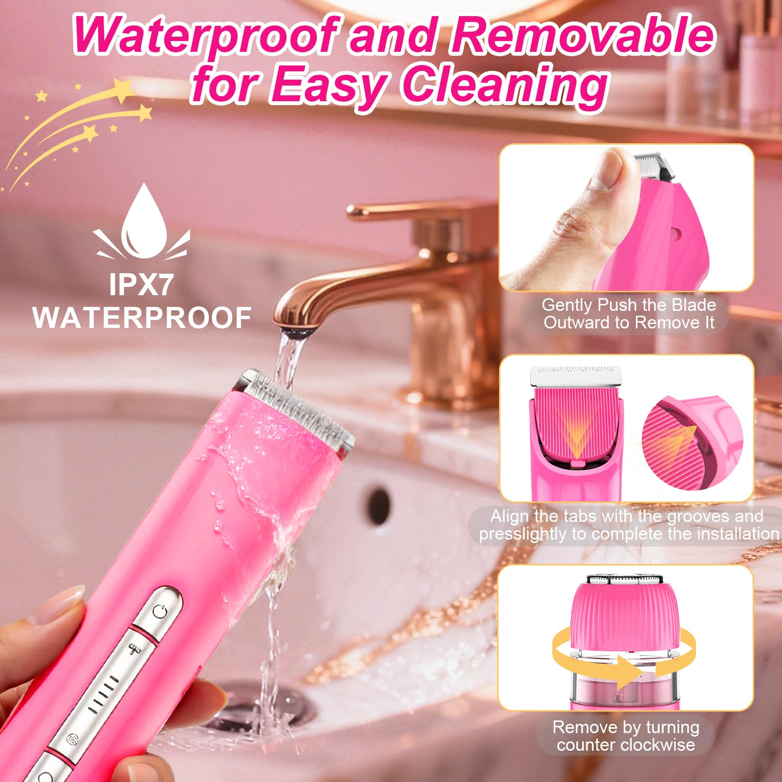 2 in 1 Personal Shaver for Women Pubic Hair Bikini Trimmer for Ladies Electric Razor, Waterproof Wet & Dry Rechargeable Facial & Body Hair Remover for Underarm, Leg, Arm, Face