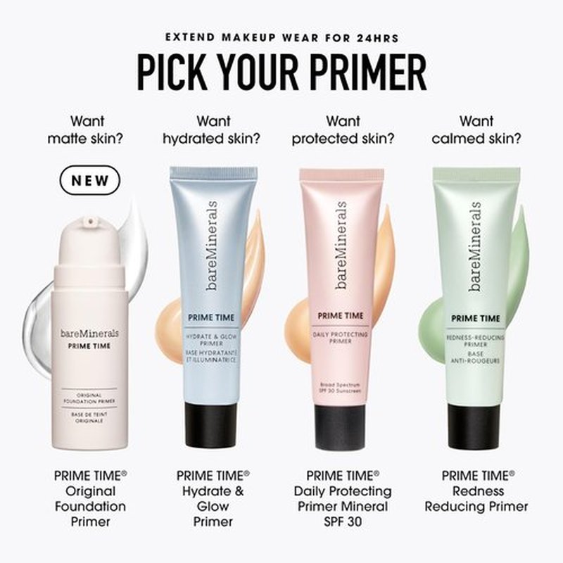 bareMinerals Prime Time Original Foundation Primer – 24HR Wear, Smooths Texture, Controls Shine, Extends Makeup Wear & Nourishes Skin, Non‑Comedogenic, Vegan, Cruelty-Free & Dermatologist-Tested