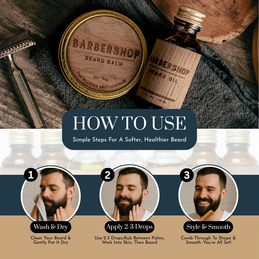The Bearded Brotherhood Barbershop Beard Oil- TBB – Daily Beard Conditioner & Softener – Classic Men’s Grooming Oil with Warm Barbershop Scent, 1 oz
