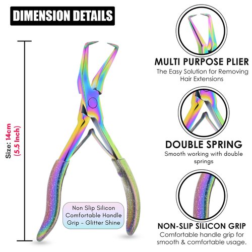 Professional Hair Extension Tools Microlink Bead Remover Plier for Hair Extensions Removal Micro Ring Beads Opener 5.5 Inch Pliers Silver Polish Stainless Steel – Cross Edge Corporation (Rainbow)