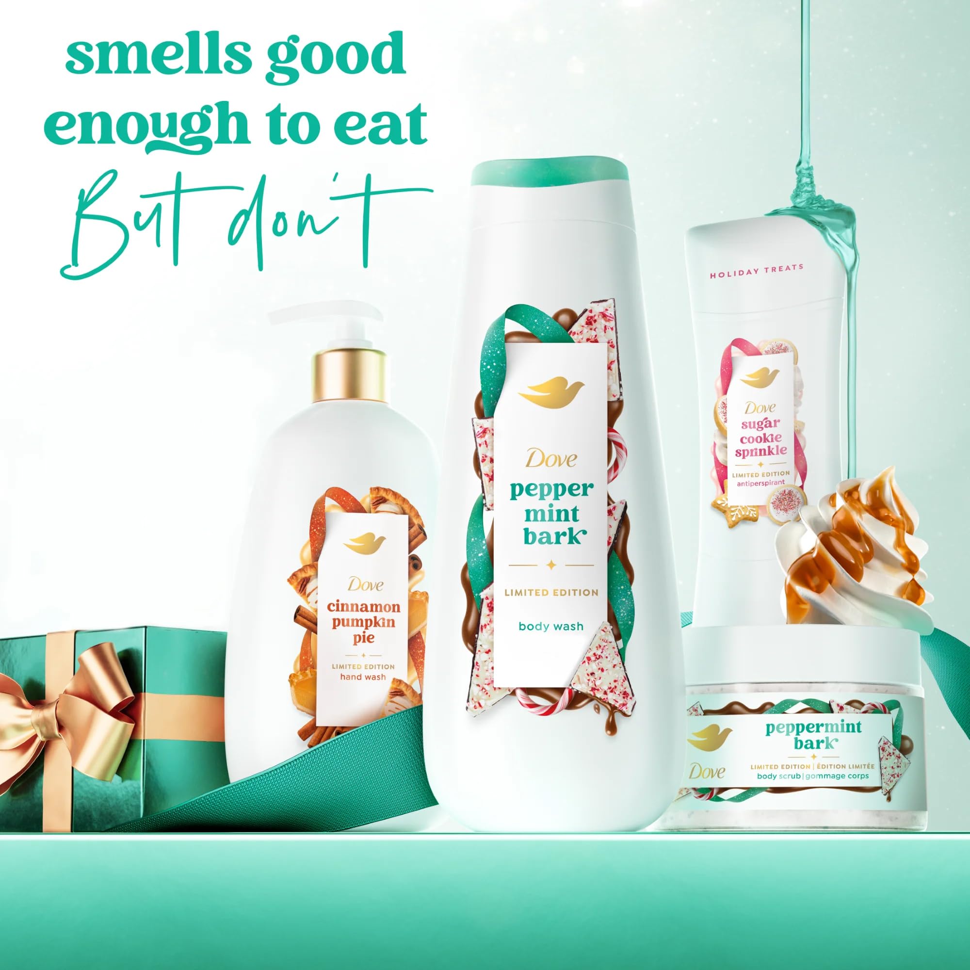 Dove Hand Soap, Holiday Treats Variety 3-Pack – Cinnamon Pumpkin Pie, Peppermint Bark & Sugar Cookie Sprinkle, Gifts for Women, 12 Fl Oz Ea