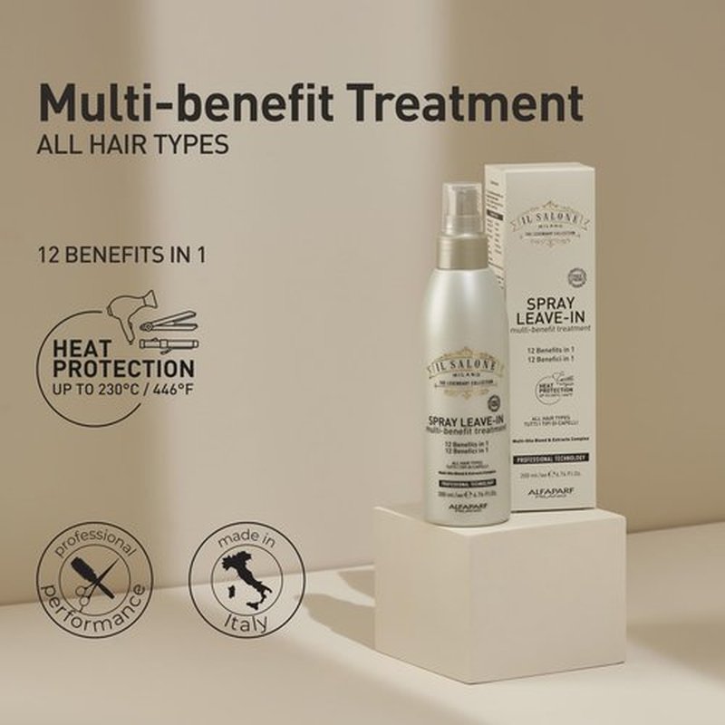 Il Salone Milano Professional 12-In-1 Leave-In Hair Treatment - Heat Protectant - Detangling Spray - Frizz Control - Repairs Hair Breakage - Nourishes - For All Hair Types (6.76 fl oz / 200 ml)