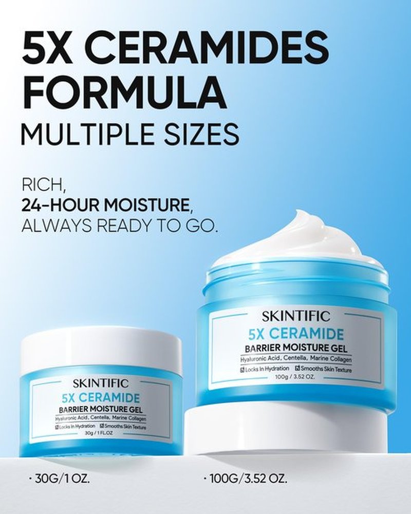 SKINTIFIC Face Moisturizer with 5X Ceramides, Hydrating Moisture Barrier Repair Cream for Sensitive/Oil Skin Types, Hyaluronic Acid & Centella, Daily Facial Moisturizer, Non-Comedogenic 30g/1 fl.oz