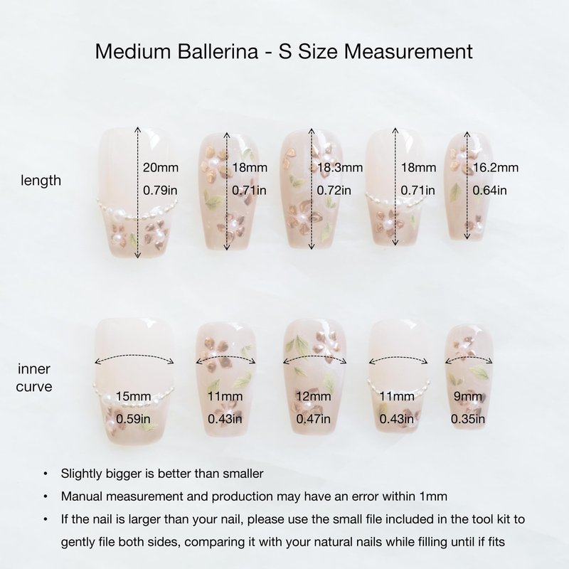[GLORS] Medium Ballerina Press On Nails, Nude Pink with Rose Gold Foil and Pearl Accents, 10 Pieces (Small, MB)